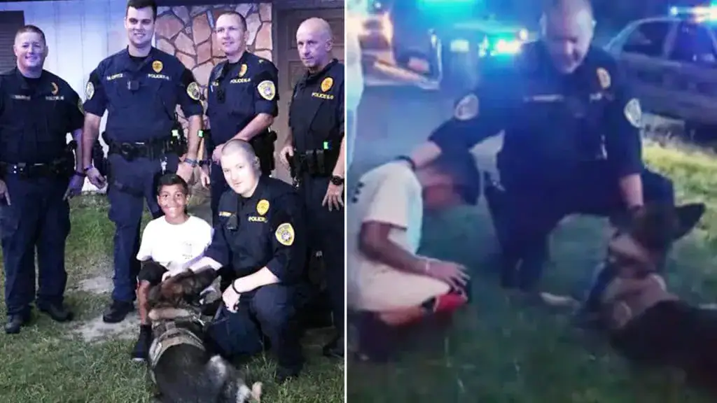 Police officer kneels to pray over 9-year-old boy with tumor just hours before his brain surgery