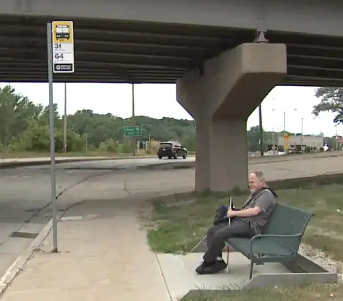 Driver stops, grabs elderly blind man sitting alone at bus stop – not knowing he’s being filmed