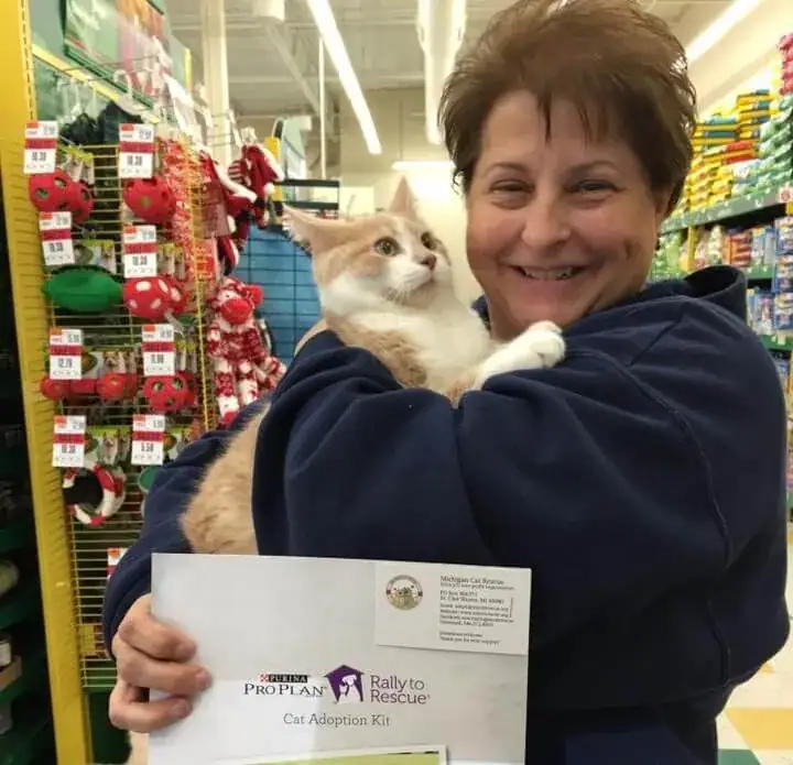 Rescue cat won’t stop licking and hugging his new owner after being adopted