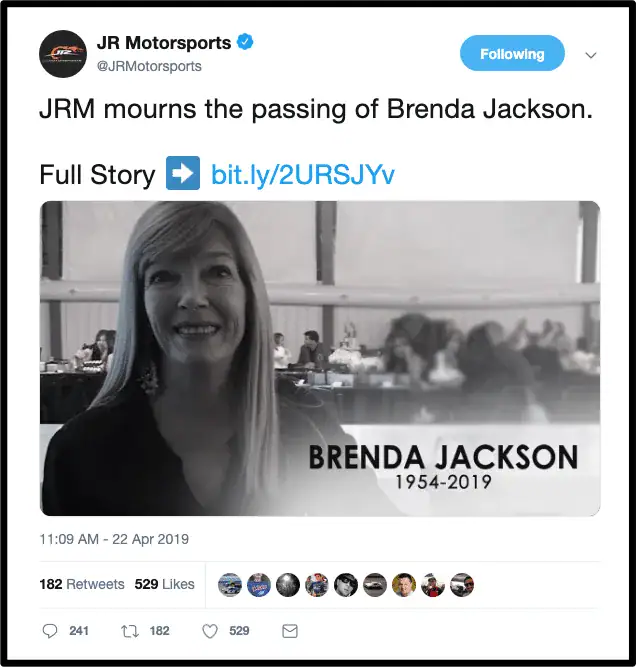 Dale Earnhardt Jr. breaks silence after mother, Brenda Jackson, dies at age 65