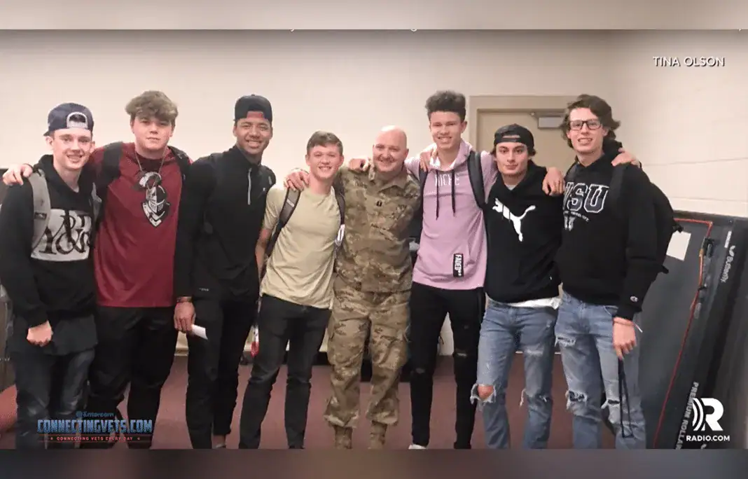 Coach Olson with the students via YouTube