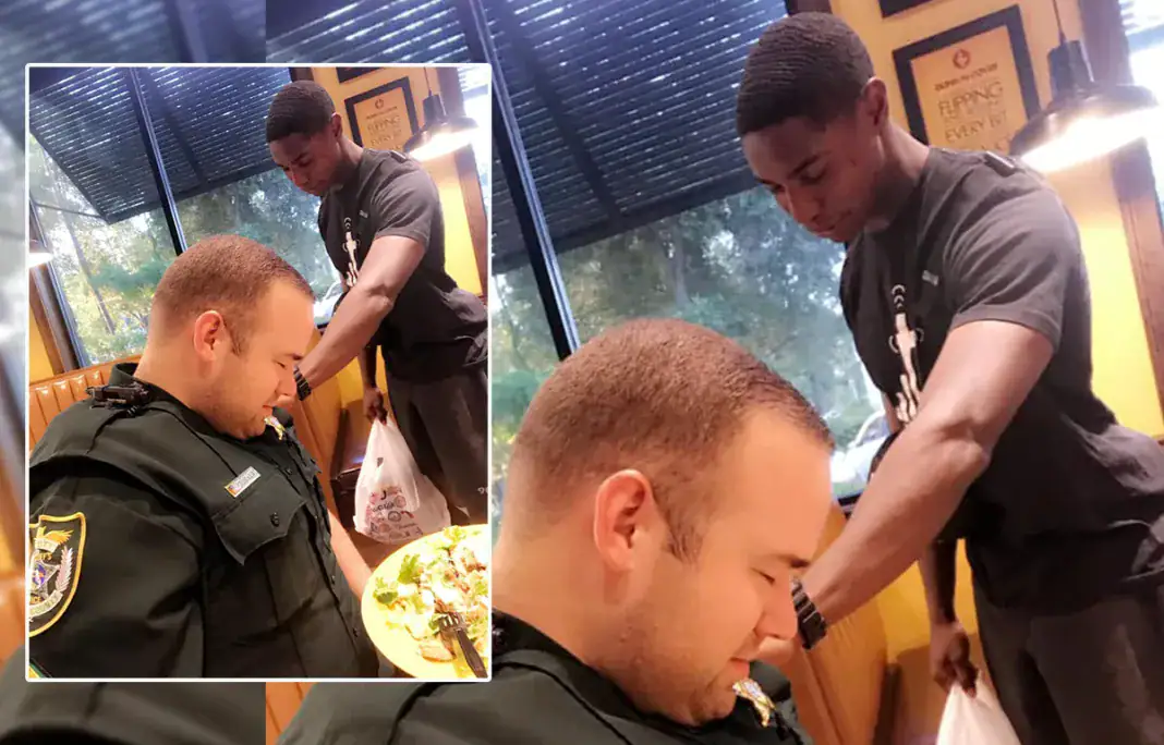 Young man moved to pray over police officer in restaurant – now he’s going viral
