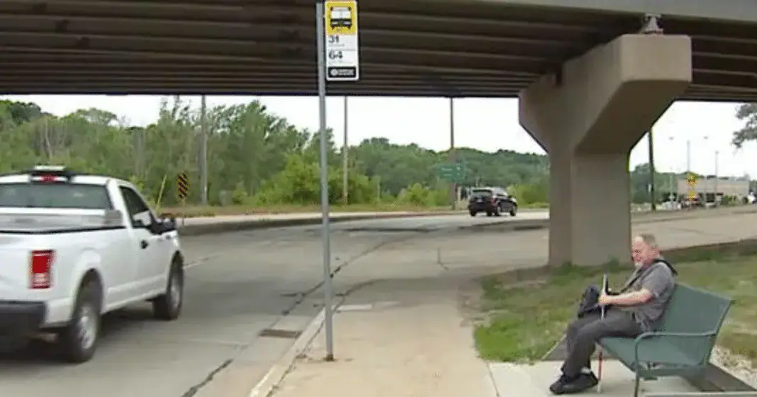 Driver stops, grabs elderly blind man sitting alone at bus stop – not knowing he’s being filmed