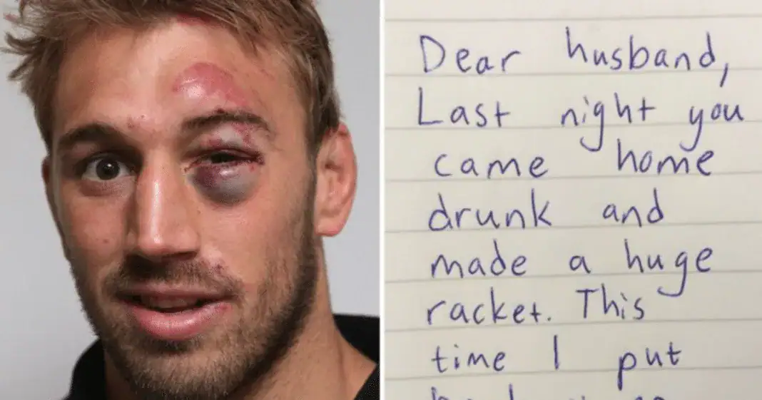 Man wakes up with hangover and a black eye – finds strange note from wife and starts to cry