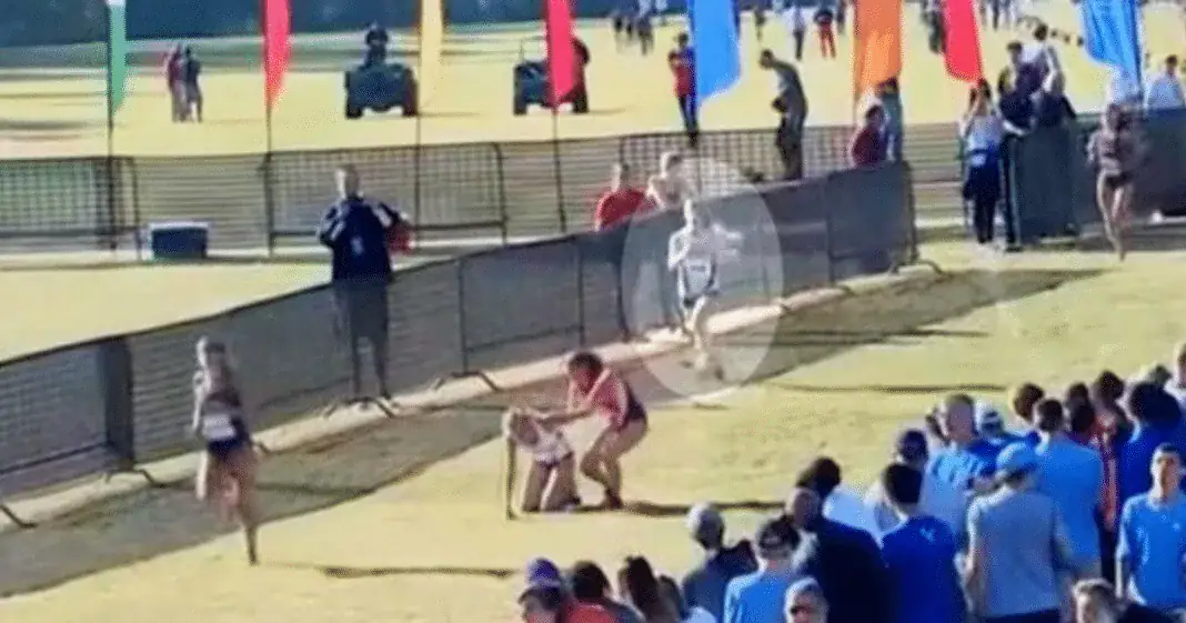 Students stop to help a collapsed girl – but it’s the runner behind them that’s making headlines