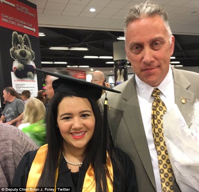Now Aponte has been reunited with her rescuer Getz who joined her as she graduated magna cum laude from Eastern Connecticut State University