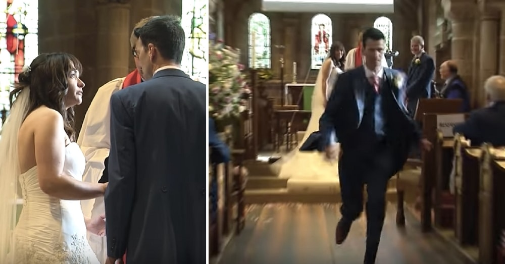 Bride And Groom Stand At Altar. Suddenly Groom Turns And Starts Running Out Of Church