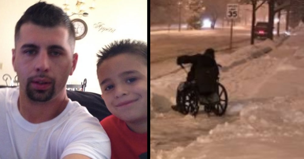 Boy Sees Man In Wheelchair Shoveling Snow, Asks Dad 1 Question That Leaves Him Speechless