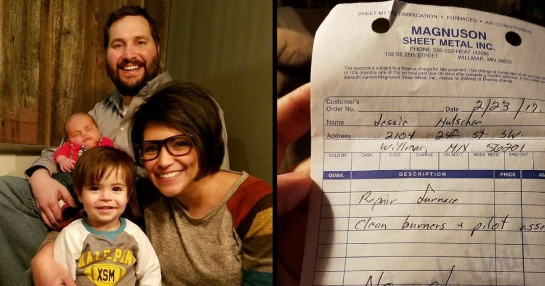 Dad shocked by note about newborn furnace repairman left on receipt after emergency call