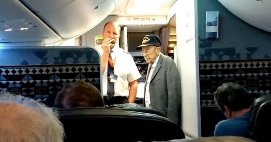 Pilot Spots WWII Vet’s Hat, Calls Him To Front Of Plane. What He Does Next Had Me In Tears
