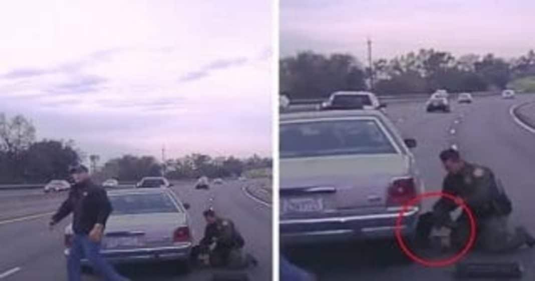 Cop Spots Dog Being Dragged Under Car On Busy Highway, Then He Realizes Pinned Pup Is Still Alive