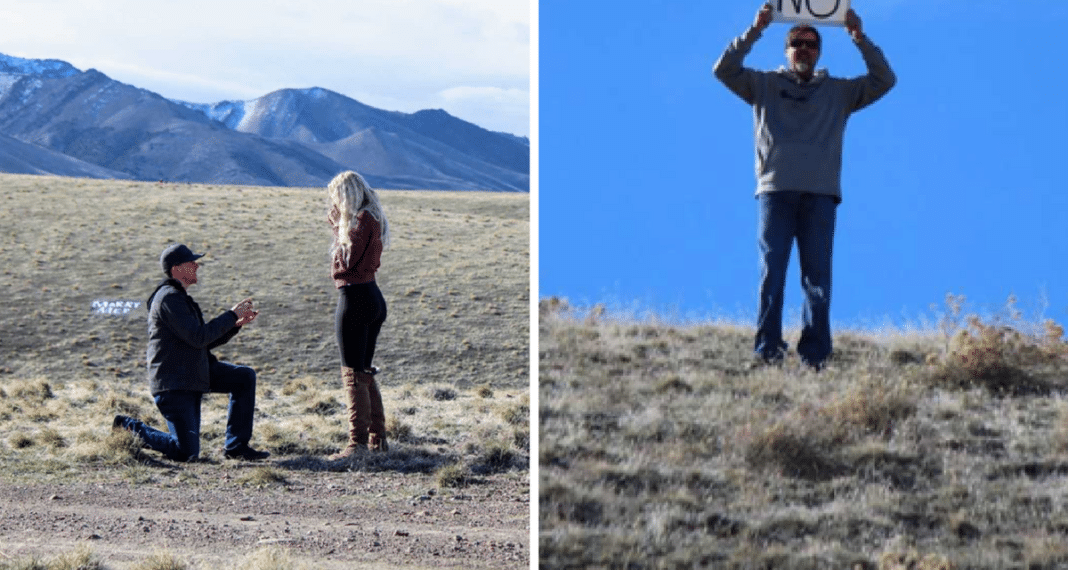 Boyfriend Gets Down On One Knee To Propose – Then Girlfriend Sees Dad Holding Sign In The Distance