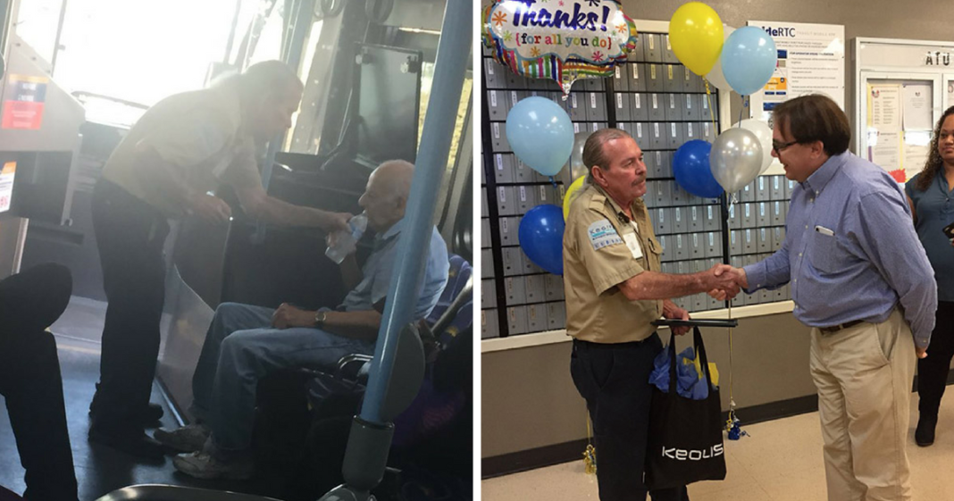 Bus Driver Sees Age 92 Man In Distress, Grabs Water Out Of Own Lunchbox & Sits Him In The AC