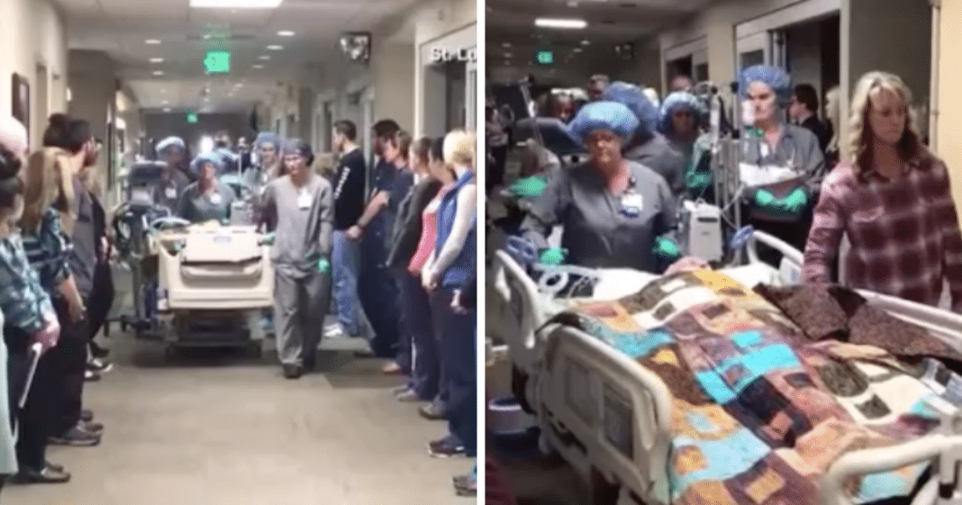 Hospital Workers Line Halls To Pay Respect To Organ Donor Being Taken Off Life Support
