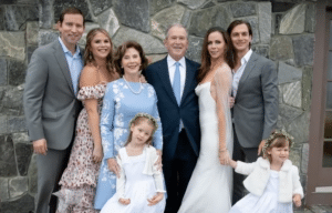 The Bush family in a group photo from the secret wedding