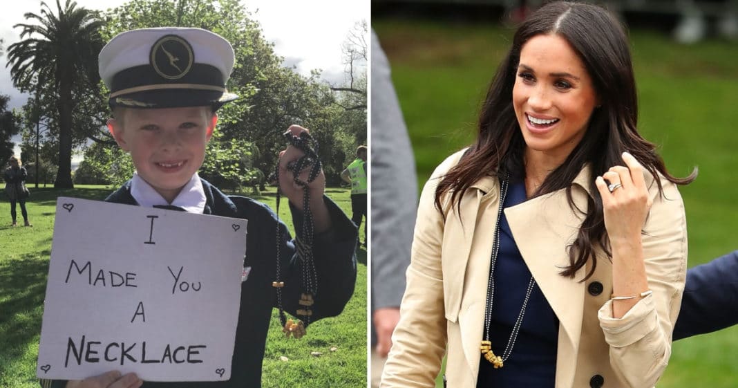 Age 6 Boy Gives Handmade Macaroni Necklace To Meghan Markle, Now Has Orders All Over The World