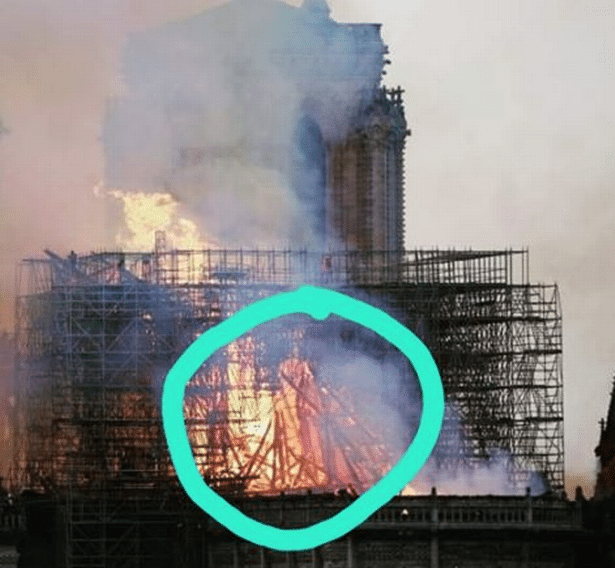 Image shared via Facebook of Notre Dame with a figure in the flames