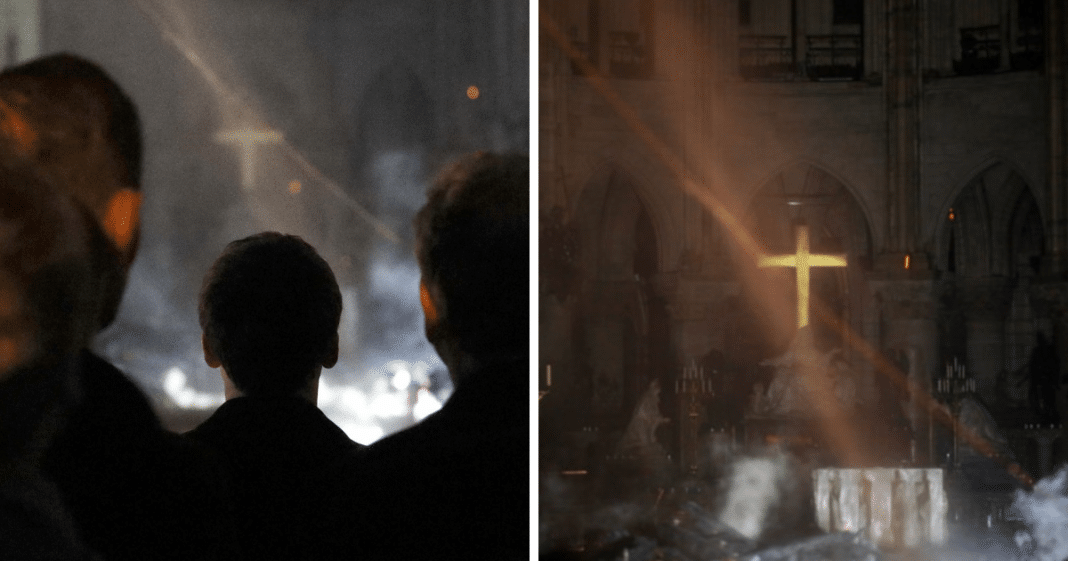 First look inside Notre Dame Cathedral reveals solitary cross standing amid the ruins