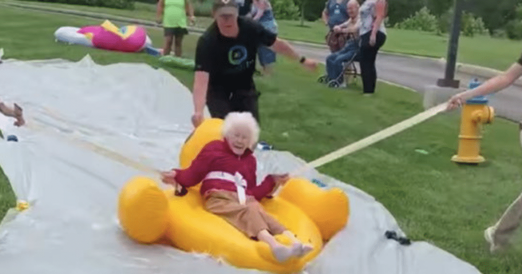 Nursing Home Sets Up Slip ‘N Slide For Its Residents Because Fun Knows No Age